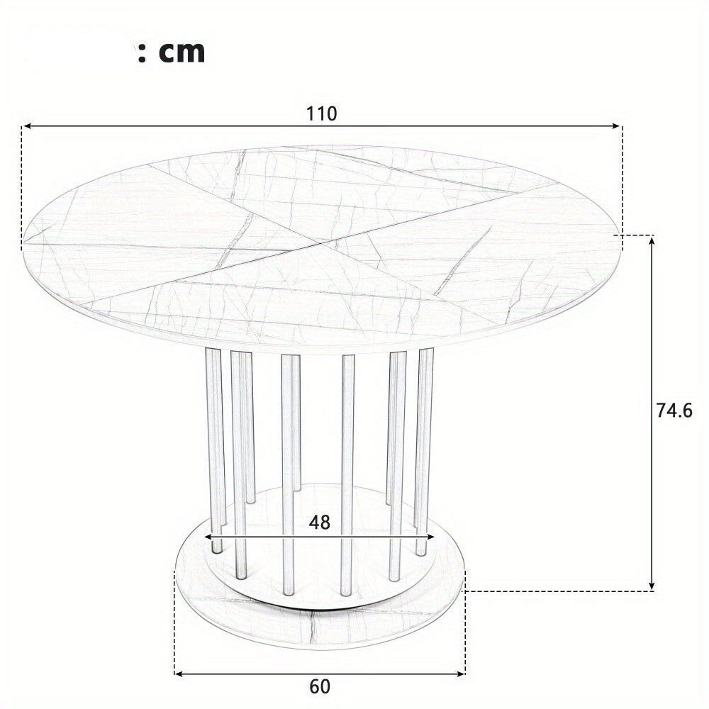 Ronde Eettafel – Eetkamertafel – Keukentafel – Tafel – Woonkamertafel – Wit Marmerlook Blad – Gouden Metalen Poten – Compact & Ruimtebesparend – Krasbestendig & Stevig