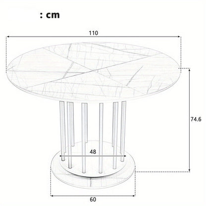 Ronde Eettafel – Eetkamertafel – Keukentafel – Tafel – Woonkamertafel – Wit Marmerlook Blad – Gouden Metalen Poten – Compact & Ruimtebesparend – Krasbestendig & Stevig