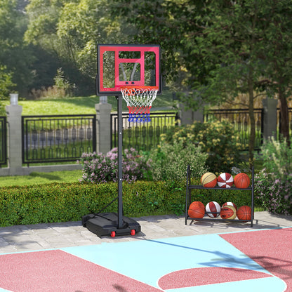 Basketbalring – Basketbalbord – Basketbalnet – Basketbalsysteem – Basketbaldoel – Verstelbaar 200-260 cm – Met Wieltjes – Rood – Voor Buitengebruik