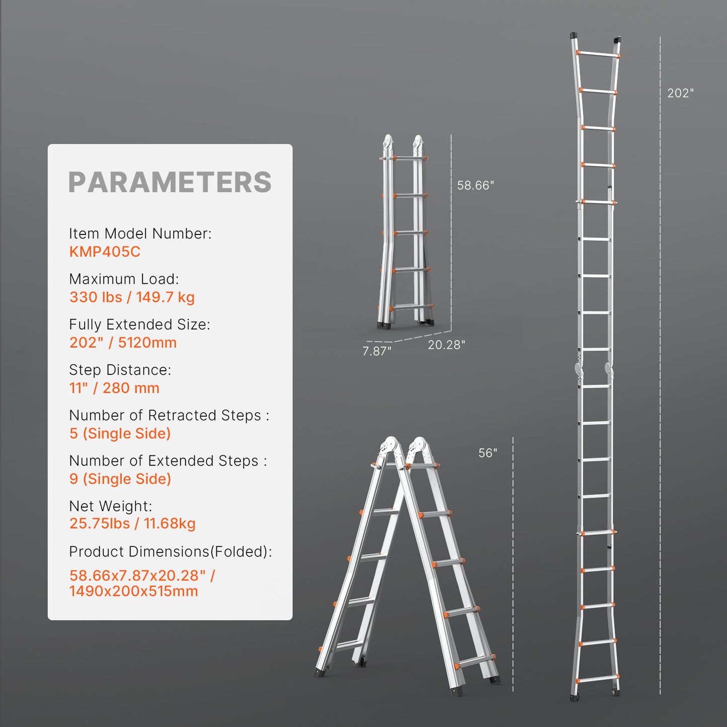 Telescopische A-Frame Ladder – Vouwladder – Uitklapbare Ladder – Steigerladder – Aluminium Ladder – Inklapbaar Compact – Draagkracht 150 kg – Dual-Wielen Voor Makkelijk Vervoer