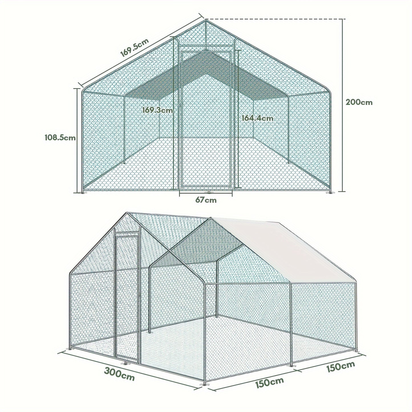 Buitenren Pluimvee Ren – Kipren – Dierenren – Vogelkooi – Buitenhok – Verzonken Stalen Frame – Water- en UV-bestendig Dak – Variant 3x2 meter