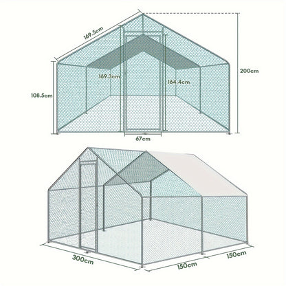 Buitenren Pluimvee Ren – Kipren – Dierenren – Vogelkooi – Buitenhok – Verzonken Stalen Frame – Water- en UV-bestendig Dak – Variant 3x2 meter