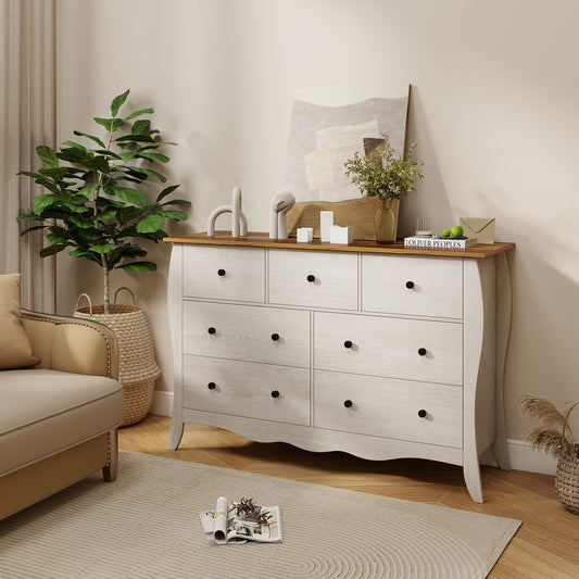 Dresser for Bedroom 120 cm, Rustic Dresser, Storage Furniture with 7 Folding Fabric Drawers and Anti-Slip Kits