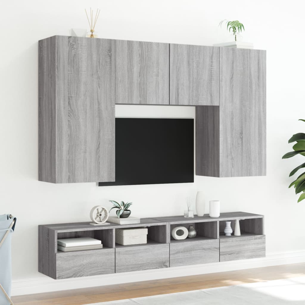 TV Wall Cabinet Grey Sonoma 100x30x30cm Engineered Wood TV Stand Entertainment Center with Storage, Media Television Table for Living Room Bedroom