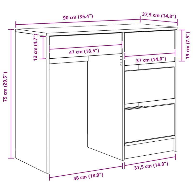 Bureau – Computertafel – Bureautafel – Werktafel – Schrijftafel – Wit Design – MDF & Hardhout – Met Lades en Opbergruimte