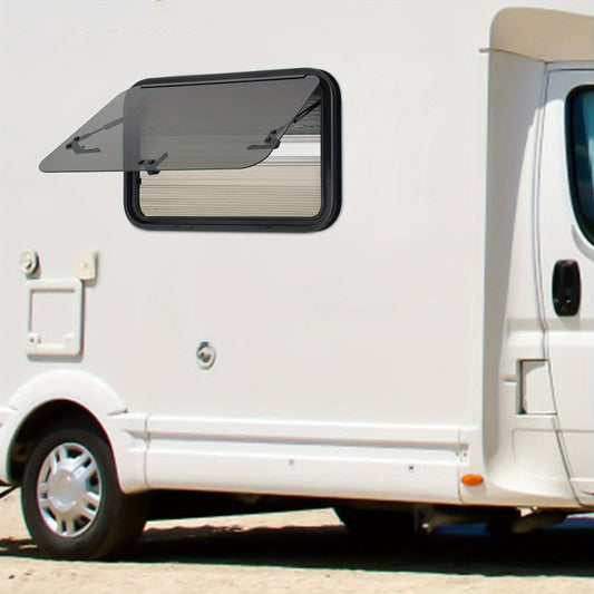 Schuifraam Caravan – Raam Camper – Ventilatieraam – Inzethor – Zonneluifel – Aluminium Frame – 85° Openstand – Geïntegreerd Hor en Zonwering Zwart