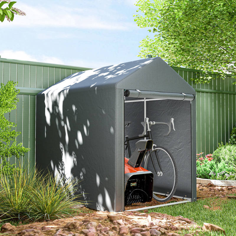 Large Heavy-Duty Galvanized Steel Garden Shed with Sloped Roof & Ventilation Vents - 1.2x1.8x1.6m Dark Grey Outdoor Storage Tent, Spacious Metal Frame Construction Shed for Backyard, Patio, Workshop - Durable & Weatherproof D
