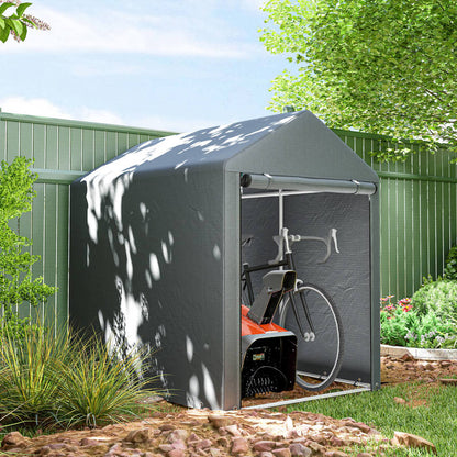 Large Heavy-Duty Galvanized Steel Garden Shed with Sloped Roof & Ventilation Vents - 1.2x1.8x1.6m Dark Grey Outdoor Storage Tent, Spacious Metal Frame Construction Shed for Backyard, Patio, Workshop - Durable & Weatherproof D