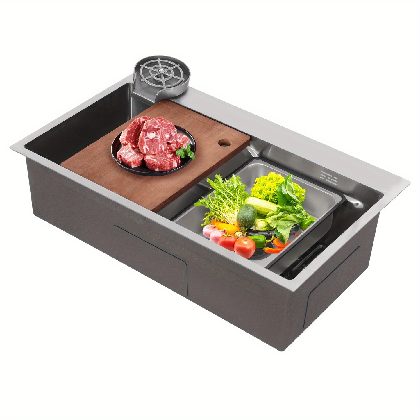 Large Capacity Stainless Steel Kitchen Sink - Heavy-Duty Commercial & Residential Use, Easy Drop-In Installation, Polished Finish, Square Design with Drain, No Batteries/Electricity-Free, Durable & Easy-Clean Surface for Home