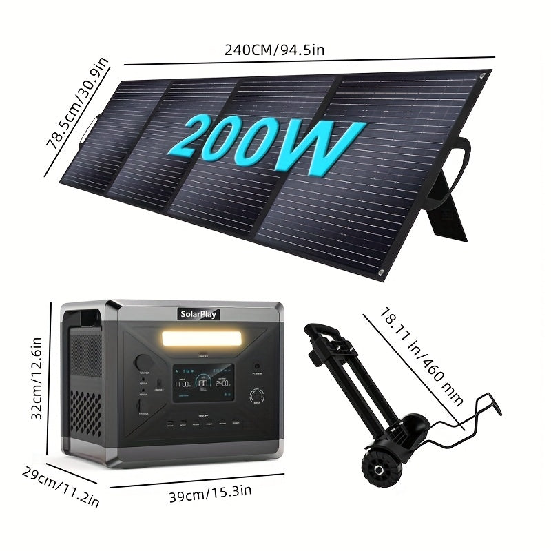 Mobiele Stroomgenerator – Noodstroomaggregaat – Power Station – Draagbare Generator – Zonne-energiegenerator – 2400W Met Trolley – 200W Zonnepanelen – Snelladen In 1,5 Uur – 2160Wh Accucapaciteit