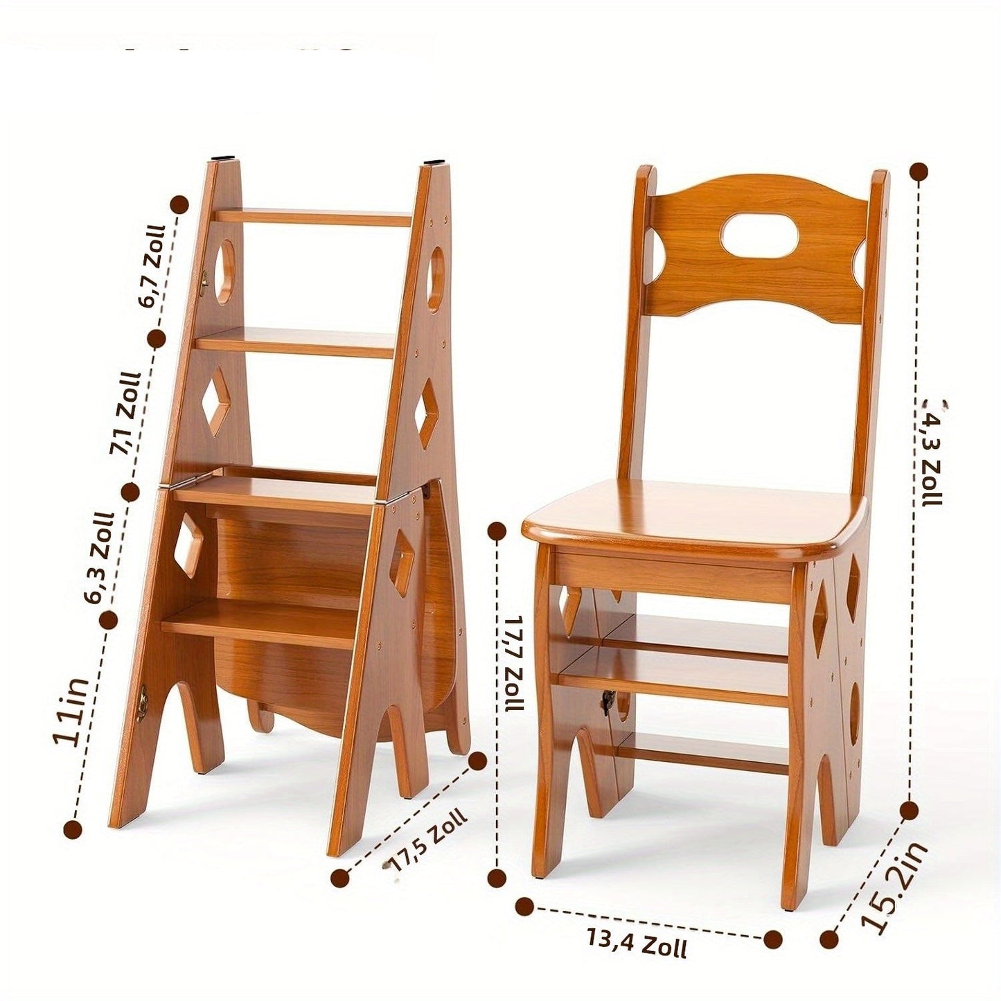 Opvouwbare 4-Traps Librarisladder – Houten Trapje – Opklapbare Ladder – Boekenkastladder – Bloemenrek – Duurzaam Hardhout – Ruimtebesparend en Multifunctioneel – Honingkleur