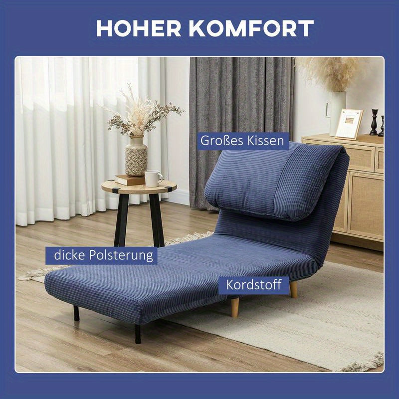 Modern Blue Adjustable Backrest Sleeper Sofa Bed with Plush Cushioning - Multifunctional Convertible Chair, Bed & Lounge Furniture, Easy Assembly, Durable Plastic/Wood/Metal Frame, Space-Saving Design for Small Spaces, Living