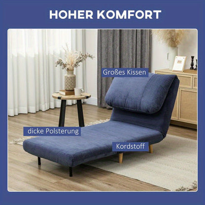 Modern Blue Adjustable Backrest Sleeper Sofa Bed with Plush Cushioning - Multifunctional Convertible Chair, Bed & Lounge Furniture, Easy Assembly, Durable Plastic/Wood/Metal Frame, Space-Saving Design for Small Spaces, Living