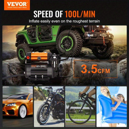Portable 12V Tire Inflator 150PSI Air Compressor 3. 5CFM Offroad Emergency Pump