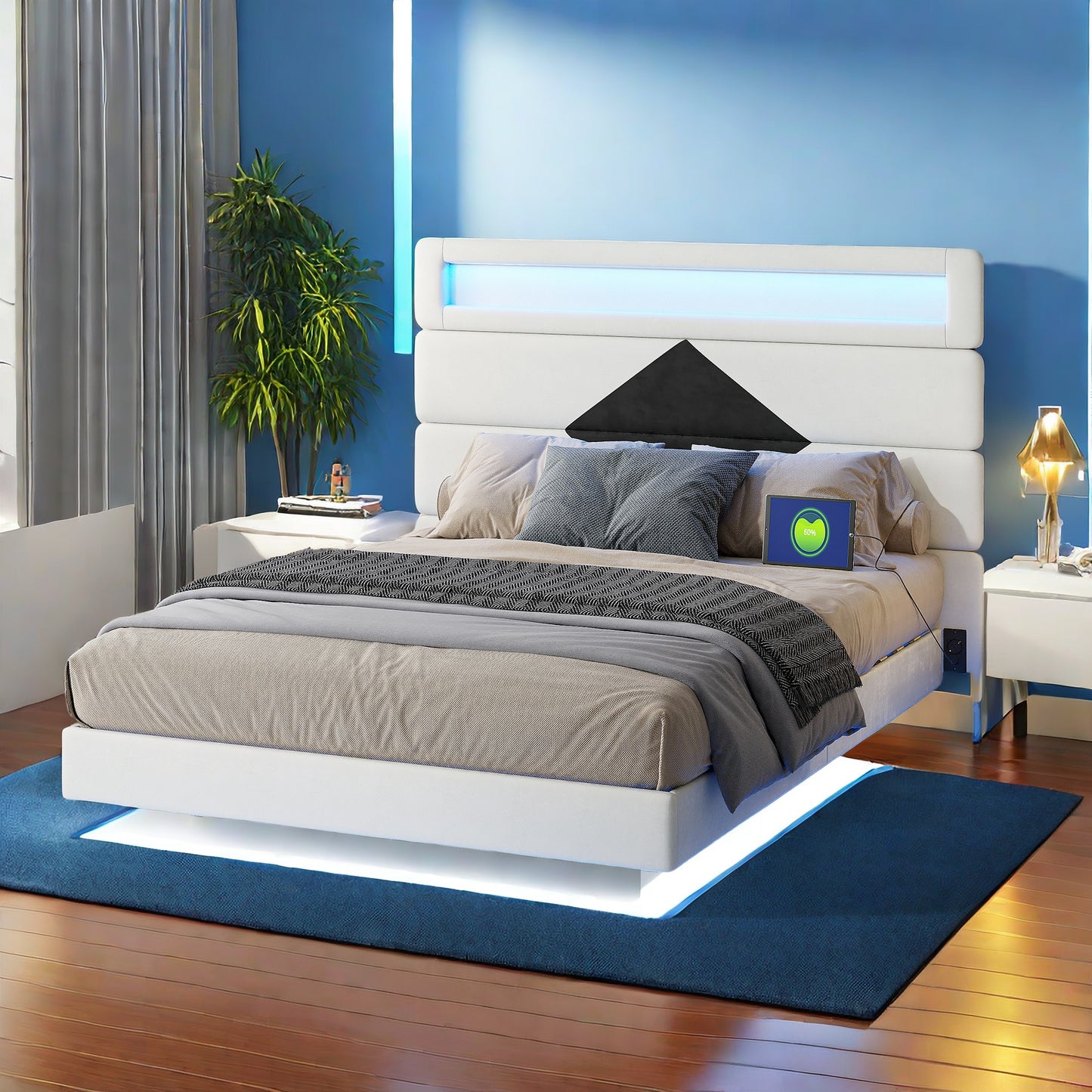 Fluwelen Bed – Velours Bed – Gestoffeerd Bed – Slaapbank – Tweepersoonsbed – 140 x 190 cm – LED-Verlichting – USB Oplaadfunctie
