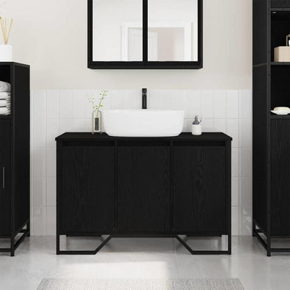 Badkamerkast – Badkamermeubel – Opbergkast – Waskast – Toiletkast – Zwarte Eiken – Compact 91x35x60 cm – MDF en Massief Hout – Wandhangend – Ruimtebesparend