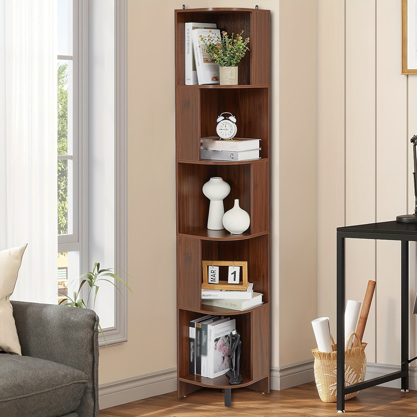 5-Laags Boekenkast – Vakkenkast – Opbergkast – Plankrek – Vrijstaande Rek – Modern Design – 68,58 cm Hoog – Bruin Houtenlook