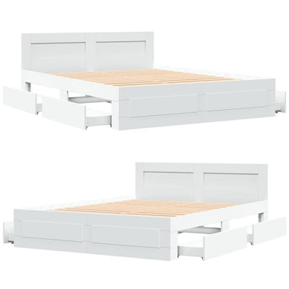 Bedframe – Bed – Bedframe Met Hoofdbord – Slaapkamermeubel – Enkelbed – Modern Wit – 150x200 cm – Duurzaam Multi-Layer Ontwerp – Gemakkelijk In Elkaar Te Zetten