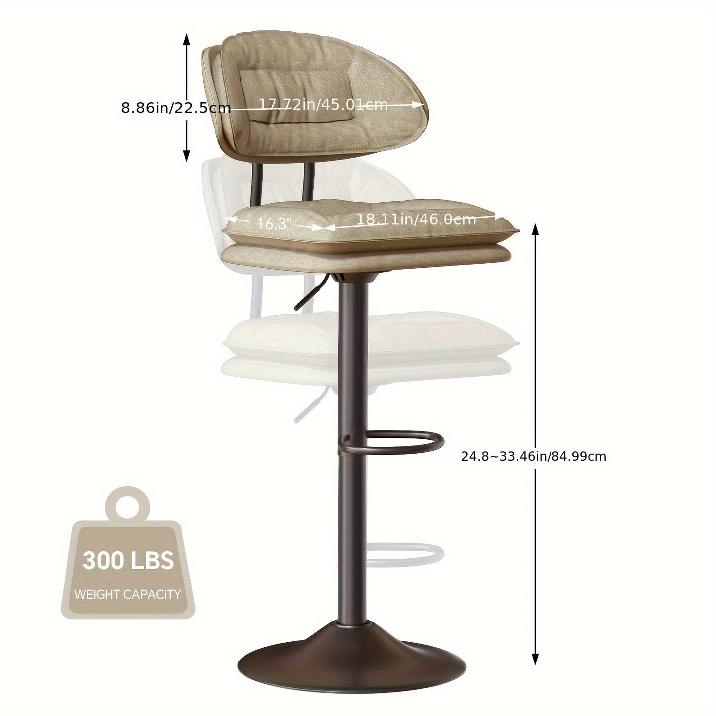 Barstoel – Barkruk – Barstoel Kruk – Barstoelen – Barkrukken Set – Beige – Kunstleer Dubbele Laag – Ergonomisch Verstelbaar & Draaibaar