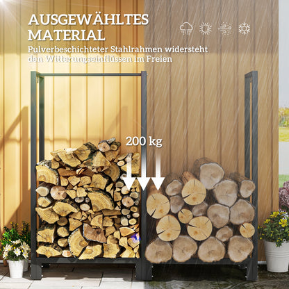 Brandhoutstandaard – Houtopslag – Houtrek – Haardhouthouder – Houtbok – Zwart – Roestvrij Stalen Frame – Draagvermogen 200 kg – 123x32x115 cm