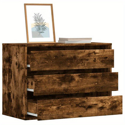 Easy Assembly Modern Dresser Cabinet - Smoked Oak Finish, Sturdy Engineered Wood Construction with Three Drawers, Compact Storage for Living Room, Bedroom, Office - Space-Saving Organizer (80x41x58cm), Contemporary Furniture,