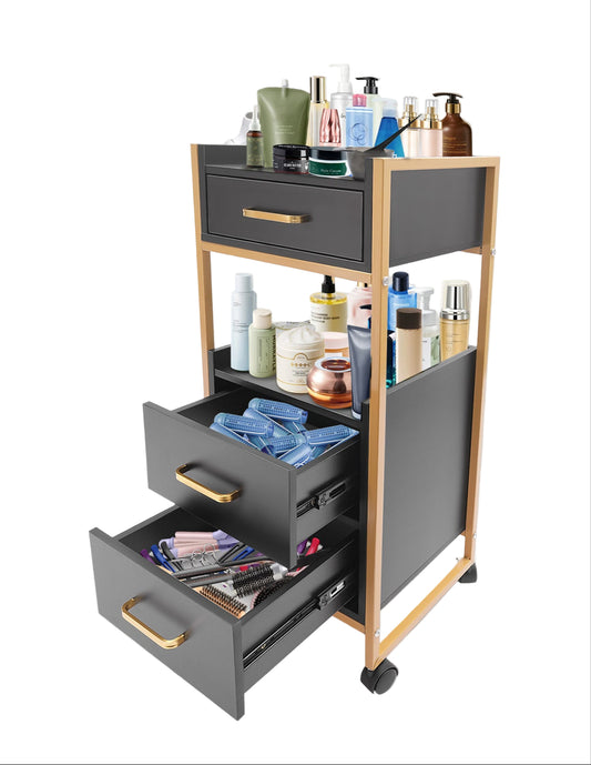 Kapperswagen – Kappers Trolley – Werkwagen – Salonwagen – Opbergtrolley – Roestvrij Metalen Frame – 3 Lades & 2 Open Schappen