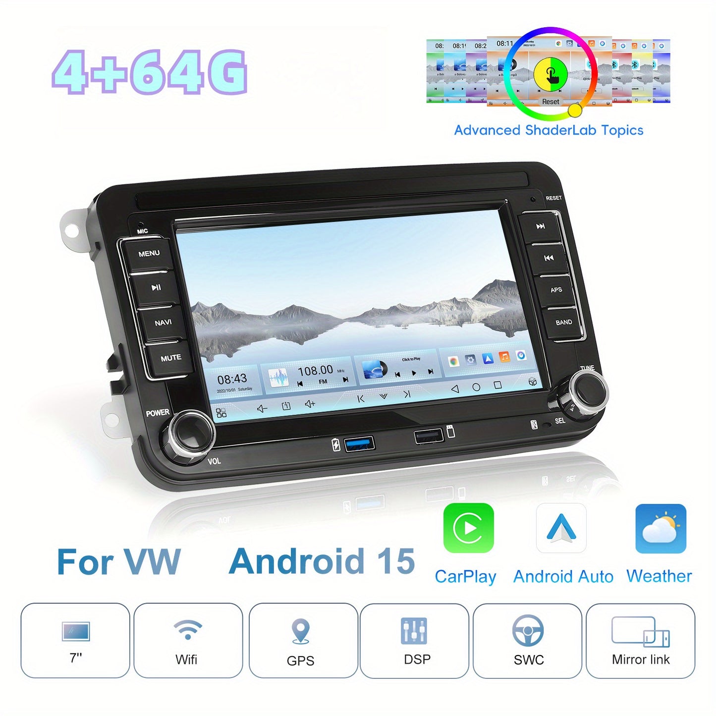 Autoradio – Android Car Stereo – Auto Multimediaspeler – GPS Navigatie – 1 DIN Radio – 7 Inch HD IPS Touchscreen – Draadloos CarPlay & Android Auto