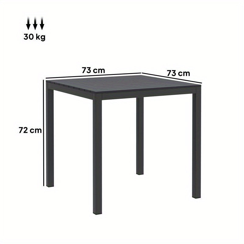 Tuintafel – Campingtafel – Balkontafel – Picknicktafel – Buiten tafel – Weerbestendig Aluminium – 73x73 cm – Houtlook – Voor 4 Personen – Zwarte Afwerking
