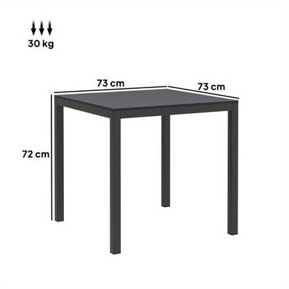 Tuintafel – Campingtafel – Balkontafel – Picknicktafel – Buiten tafel – Weerbestendig Aluminium – 73x73 cm – Houtlook – Voor 4 Personen – Zwarte Afwerking