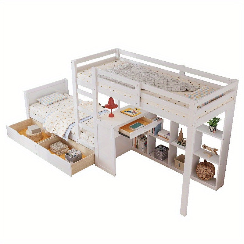 Bureaubed – Stapelbed – Kinderbed – Eenpersoonsbed – Slaapbank – Modern Design – Stevig Metalen Frame Met Bekleed Hoofdeinde – 90x200 cm