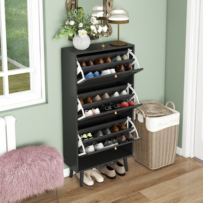 Schoenenkastje – Schoenenrek – Schoenopberger – Entreekast – Schoenmeubel – Zwart Bamboe – Boho Streepjespatroon – Compact 60x24x121 cm