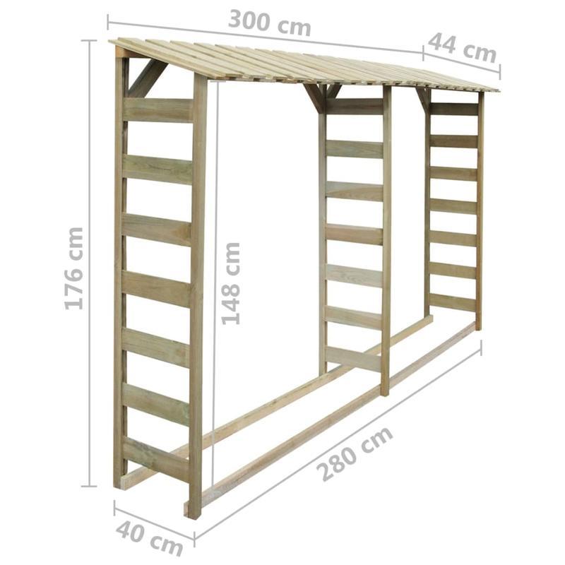 Houtopslag – Houtrek – Brandhoutopslag – Buitenopslag – Houtstalling – Grote Capaciteit 300x44x176 cm – Roestvrij Stalen Frame