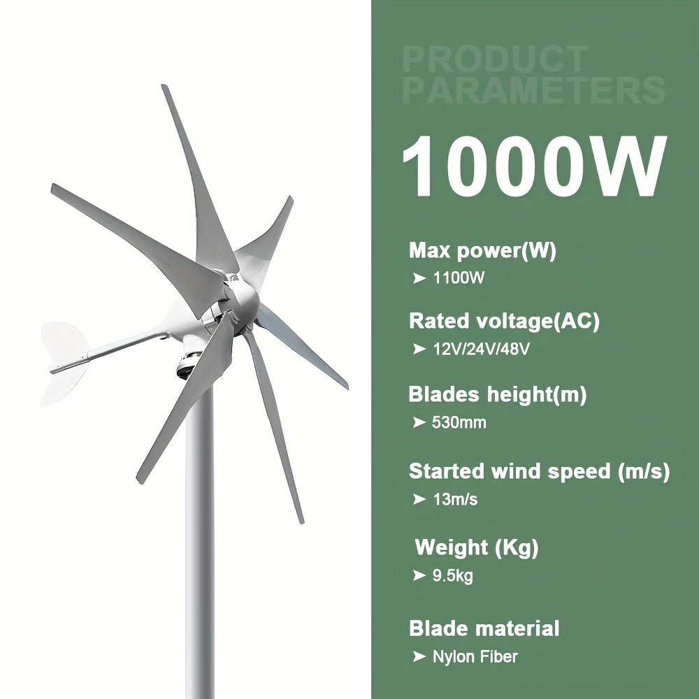 Draagbare Windturbine – Mobiele Windgenerator – Off-Grid Energie – Windmolen – 1000W Generator – 48V Aansluiting - QUORE