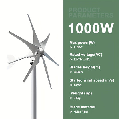 Draagbare Windturbine – Mobiele Windgenerator – Off-Grid Energie – Windmolen – 1000W Generator – 48V Aansluiting - QUORE