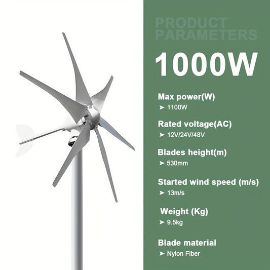 Draagbare Windturbine – Mobiele Windgenerator – Off-Grid Energie – Windmolen – 1000W Generator – 48V Aansluiting - QUORE
