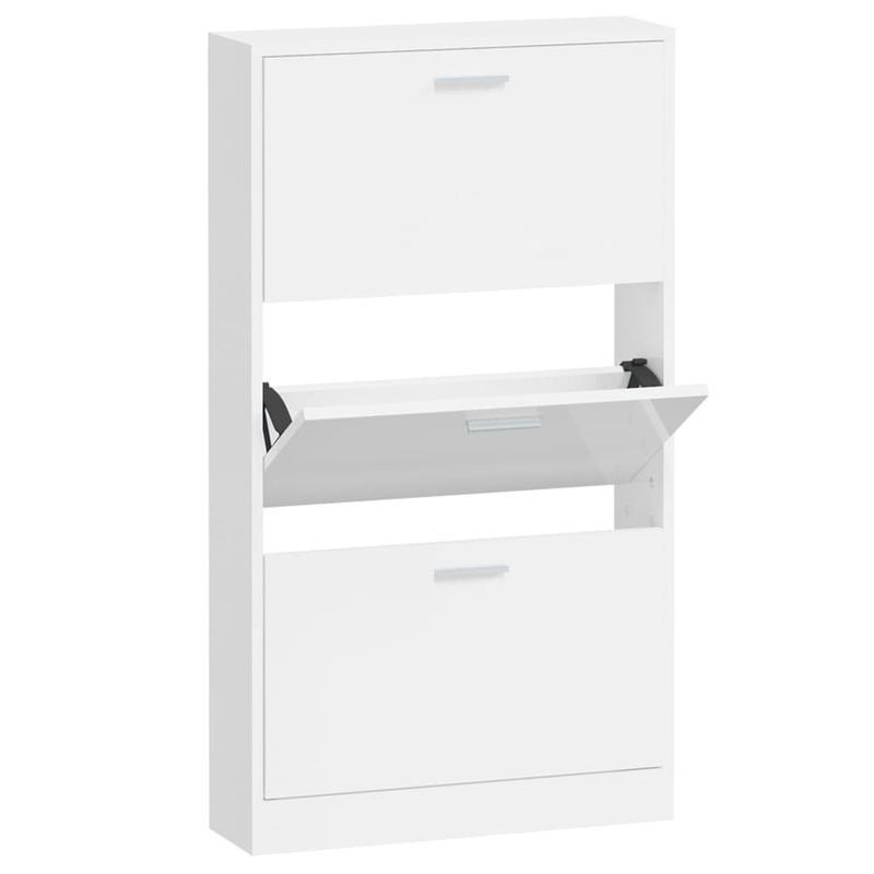 Modern Glossy White Shoe Rack - Heavy-Duty Shoe Organizer with Open Shelving, Space-Saving Floor Standing design, No Assembly Needed, for Entryway, Living Room, Office - Sturdy Hardwood Construction (59x17x108cm), Shoe Storag