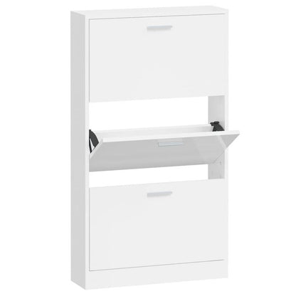 Modern Glossy White Shoe Rack - Heavy-Duty Shoe Organizer with Open Shelving, Space-Saving Floor Standing design, No Assembly Needed, for Entryway, Living Room, Office - Sturdy Hardwood Construction (59x17x108cm), Shoe Storag