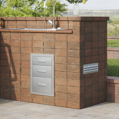 3-Laagse Lade – Keukenkastje – Opberglade – BBQ Lade – RVS Lade – Roestvrij Staal – Weerbestendig En Geruisloos – 35x58 cm