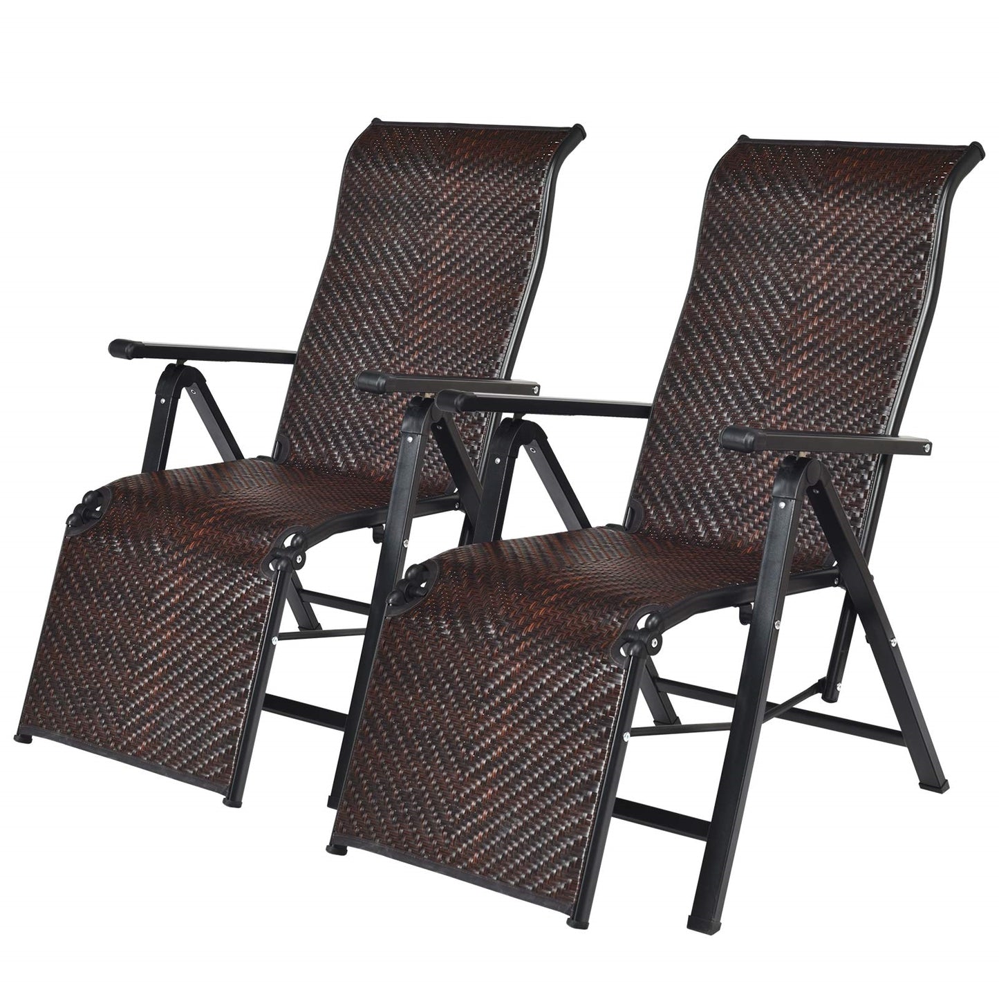 Ligbed – Ligstoel – Zonnebed – Tuinstoel – Lounger – Set Van 2 – Verstelbare Rugleuning – Weerbestendig PE Rattan