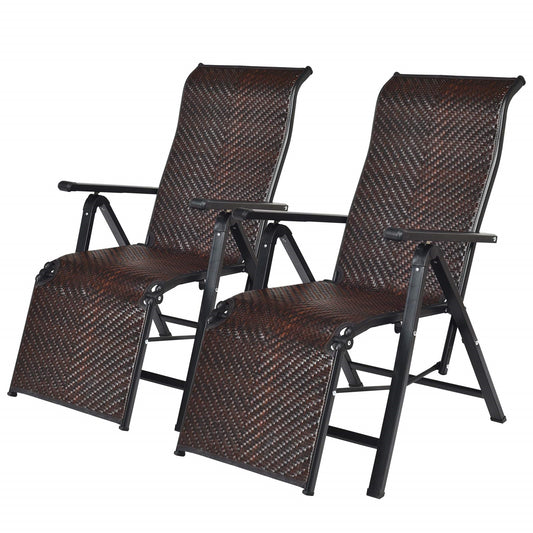 Ligbed – Ligstoel – Zonnebed – Tuinstoel – Lounger – Set Van 2 – Verstelbare Rugleuning – Weerbestendig PE Rattan