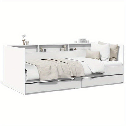 Bedbank – Daybed – Slaapbank – Logeerbed – Bedlade – Wit – 75x190 cm – Hout – Ruimtebesparend Met Ladeopbergruimte