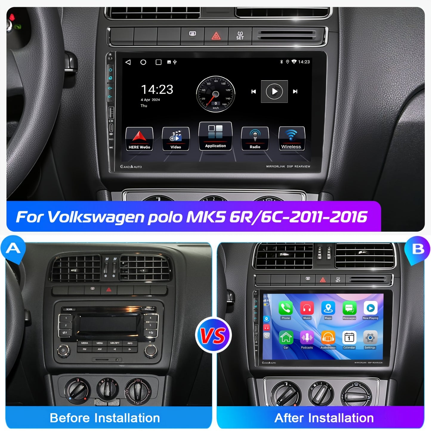 9-inch Android 14 Autoradio – 2DIN Multimedia Systeem – Auto Radio Navigatie – Touchscreen Carplay Android Auto – IPS HD Scherm – Snelle Type-C Oplader