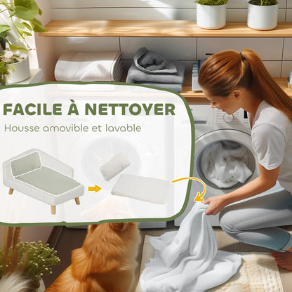 Hondenbank – Kattenbank – Huisdierenbed – Dierenbank – Zacht Kussen – Verwijderbare Wasbare Hoezen – Verhoogd Ontwerp – Polyester Met Katoenen Vulling – Creme – 70 x 42,5 x 38,5 cm – Geschikt Tot 15 kg