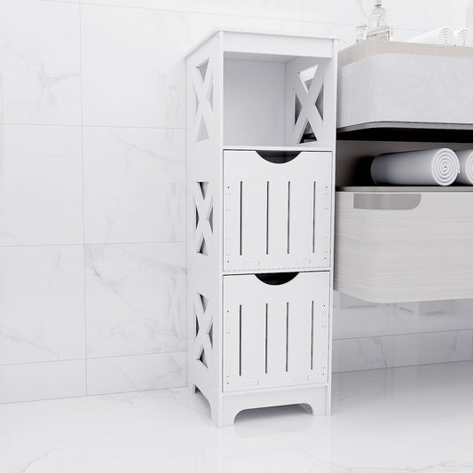 Badkamerkast – Opbergkast – Badkamermeubel – Kast Met Laden – Smalle Kast Wit – Compact 89x30x30 cm – Vochtbestendig Kunststof