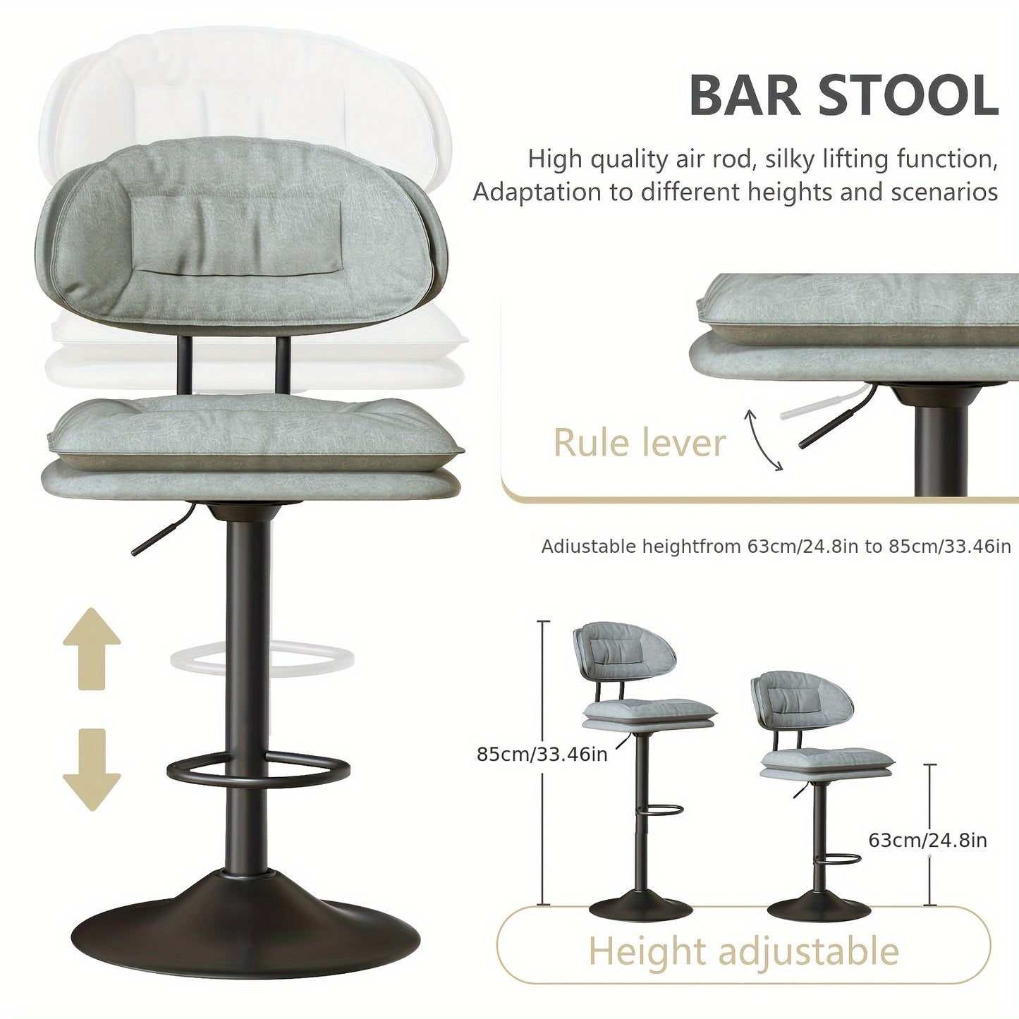 Barstoel – Barkruk – Barstoel Met Rugleuning – Keukenkruk – Hoge Kruk – Set Van 2 – Ergonomisch Design – Draaibaar En Verstelbaar