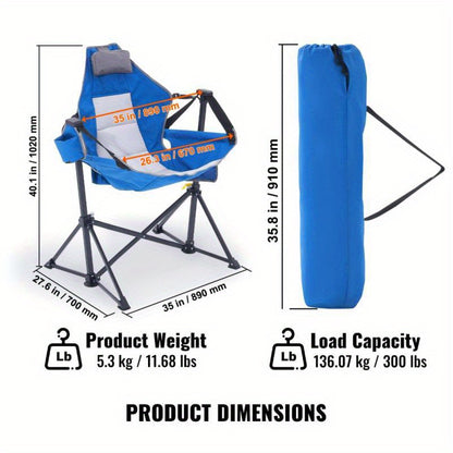 Campingstoel – Campingstoel-Hangmat – Opvouwbare Tuinstoel – Strandstoel – Stevig Roestvrij Staal – Draaggewicht 136 Kg – Ademend Doek