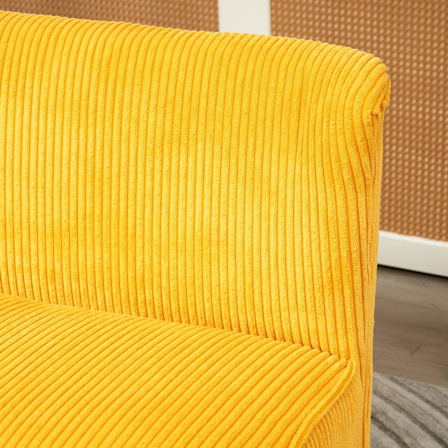 2-zits bank – tweezitsbank – loveseat – zitbank – sofa – Scandinavisch design – massief houten frame – draagkracht 150 kg – afmeting 117x56,5x77 cm – gele kleur