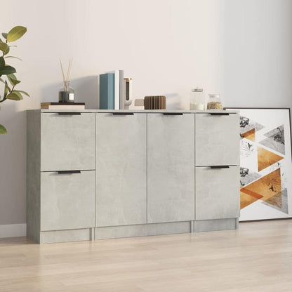 Dressoir – Opbergkast – Ladekast – Commode – Buffetkast – Set van 3 – Massief Bewerkte Hout – Betongrijze Kleur