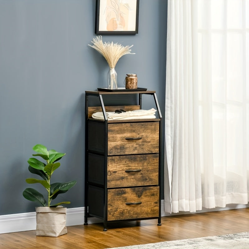 Rustic Brown Steel Frame Chest of Drawers Storage Cabinet with 3 Drawers – Classic Style, Freestanding Design for Bedroom & Living Room Organization, Easy Assembly, 3.2+ Cubic Feet Capacity, Storage Furniture, Classic Aesth