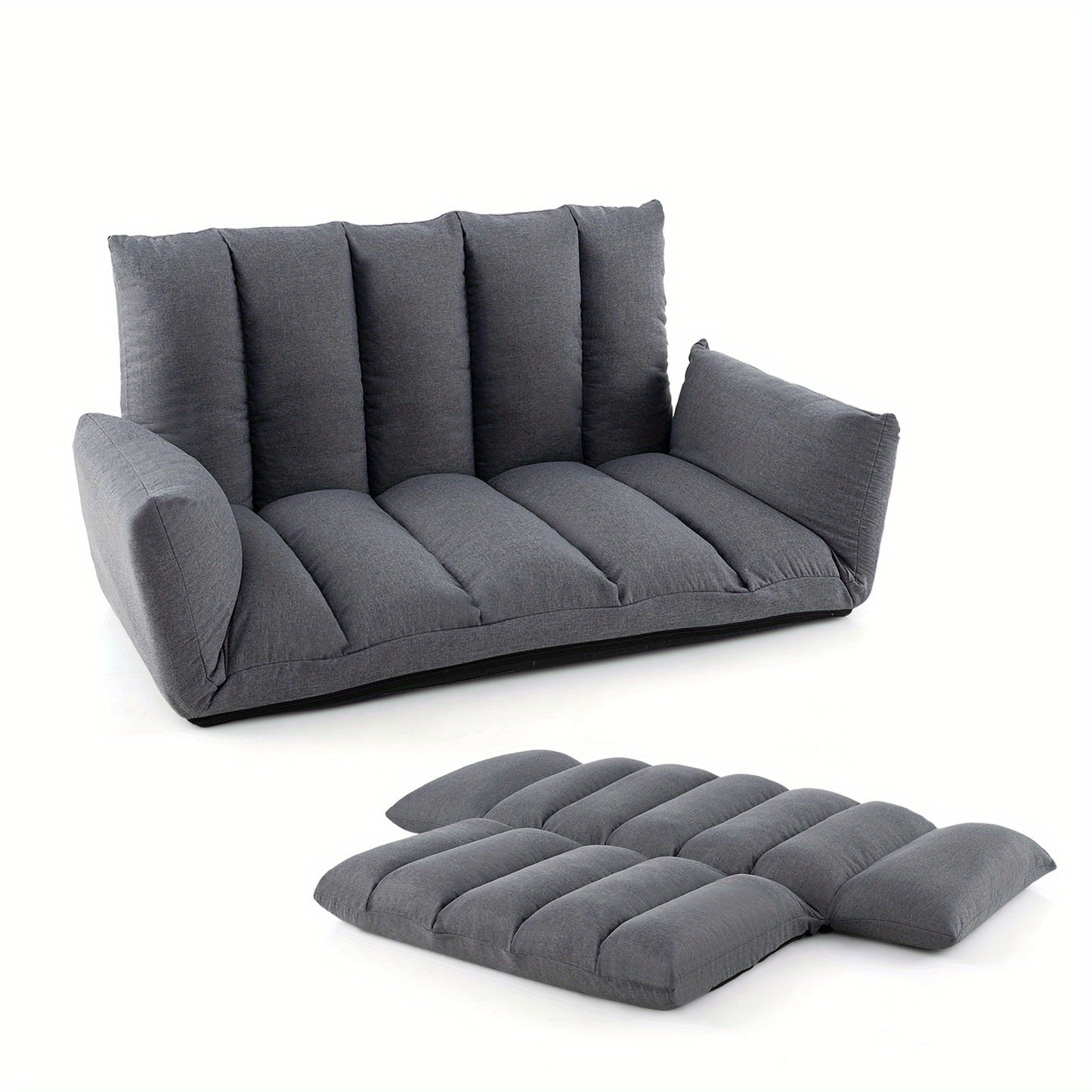 Vloersofa – Vloerstoel – Slaapbank – Loungefauteuil – Relaxstoel – 5-standen Verstelbare Rugleuning – Stevig Metalen Frame – Grijs